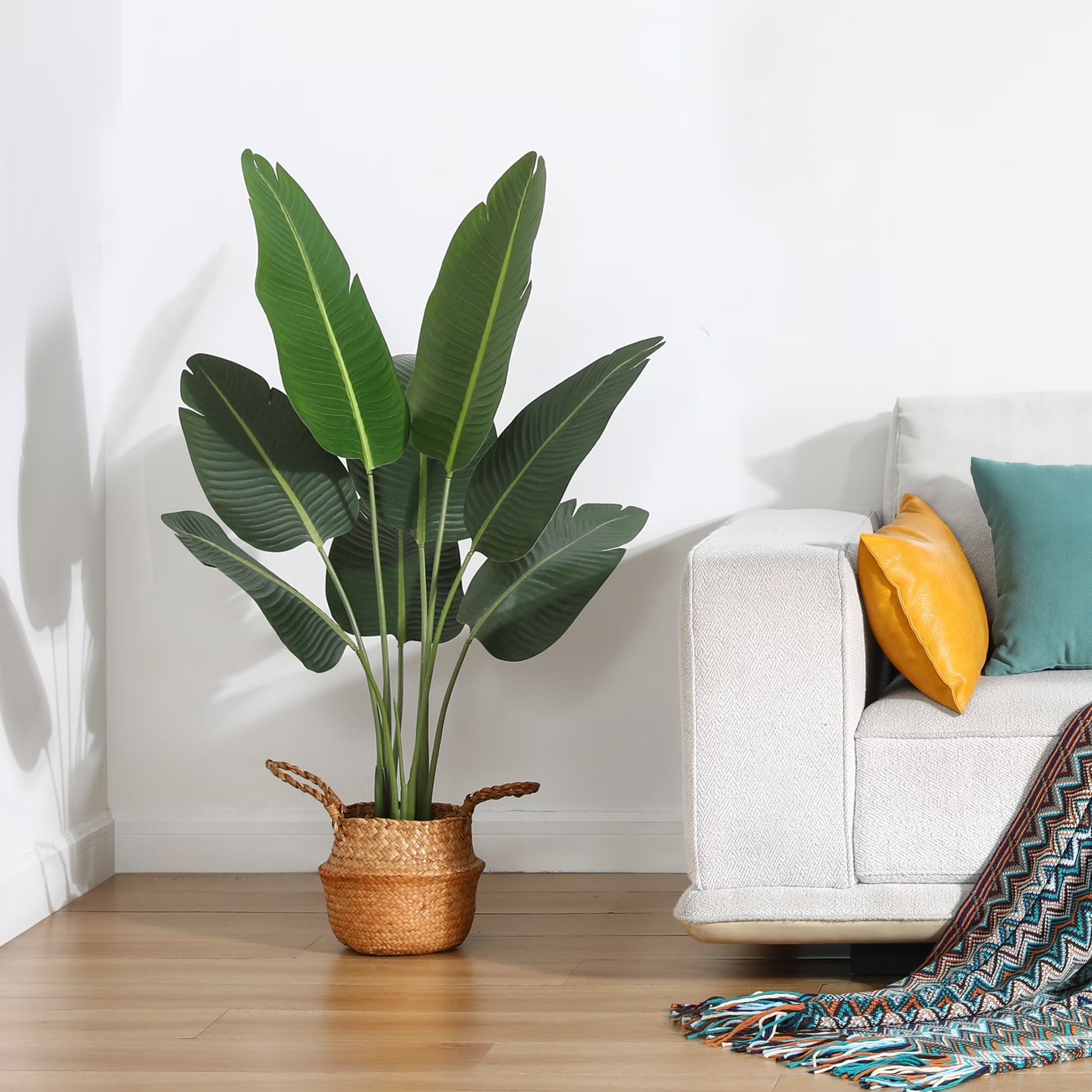 4 Feet Artificial Bird of Paradise Plant Fake Tropical Palm Tree for Indoor Outdoor, Perfect Faux Plants for Home Garden Office Store Decoration