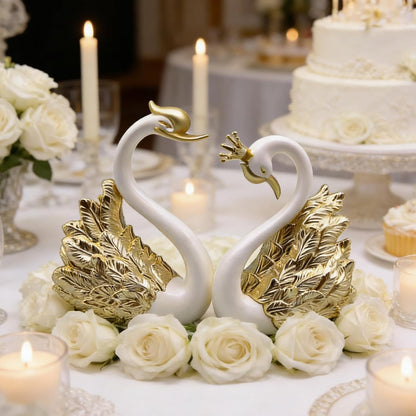 Swan Cake Toppers Set with Crown Swan Figurine Creative 2-Piece Cake Decoration for Birthday Wedding Desktop & Car Ornament