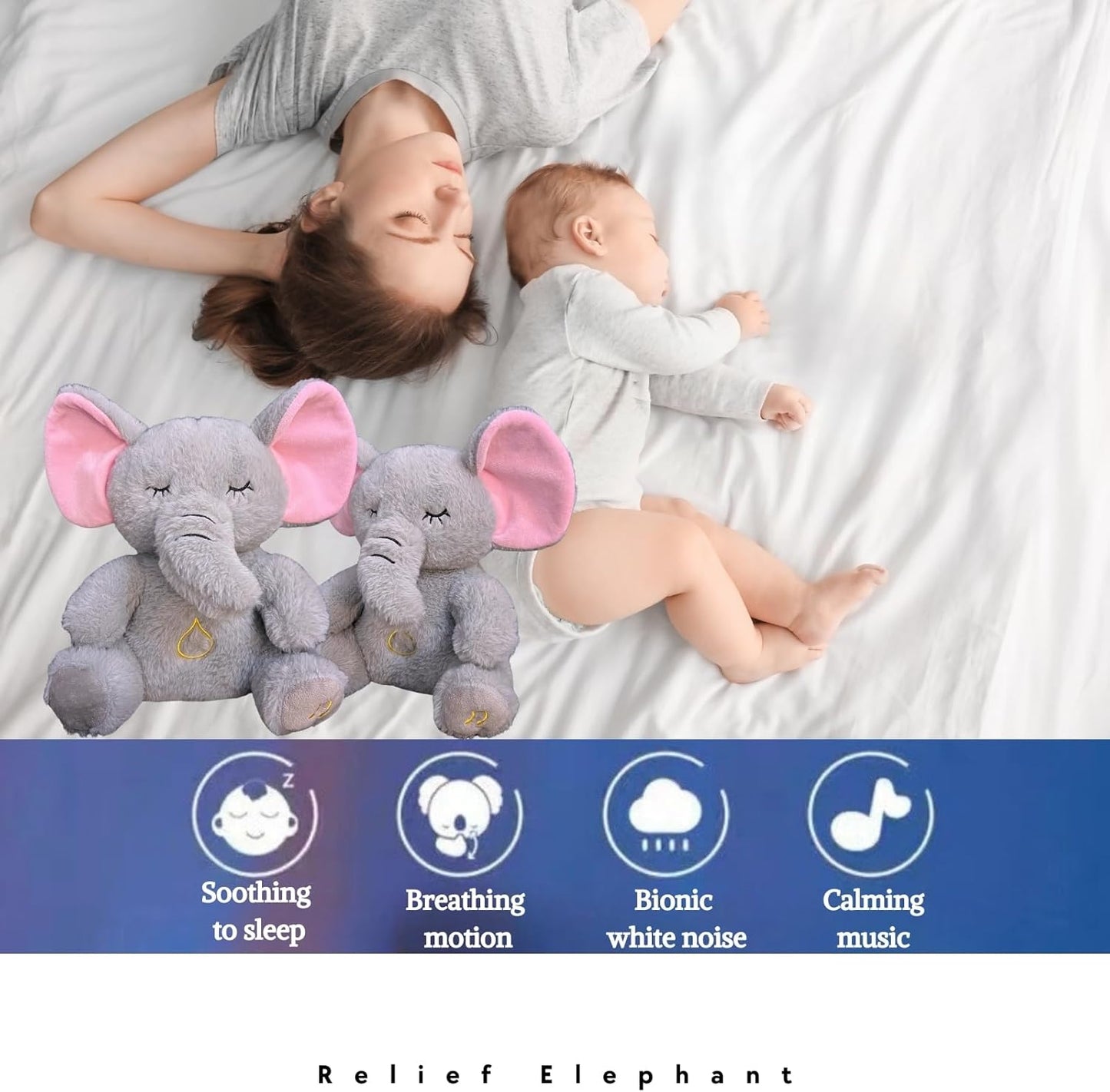 Anxiety Relief Koala Elephant, Breathing Teddy Anxiety Bear with Calming Music, Lights, Sleeping Otter Plush, Soothing Elephant for Adults & Kids, Stress Relief Stuffed Animal