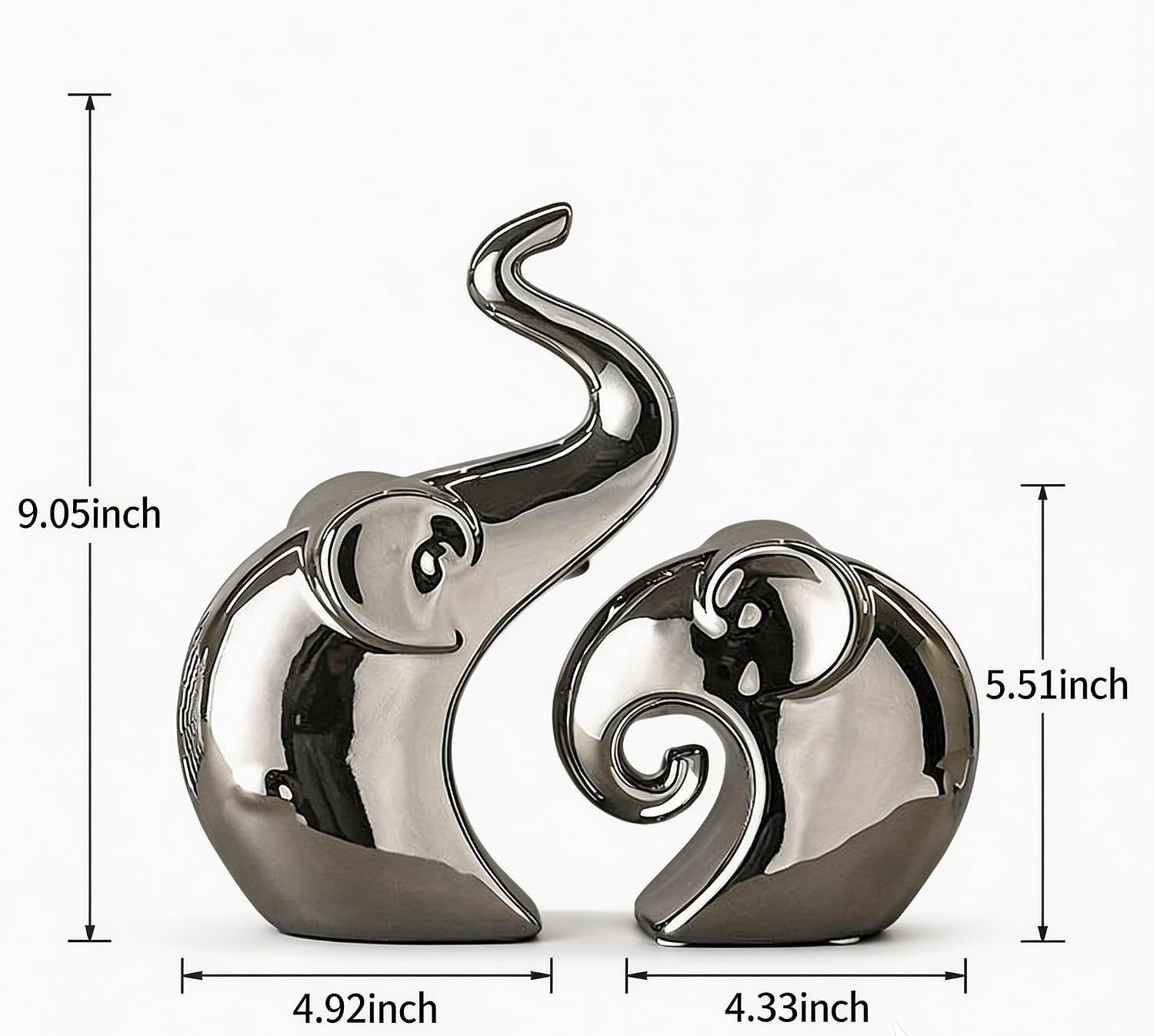 Couple Elephant Statues, Silver Ceramic Figurines for Romance Home & Wedding Decor