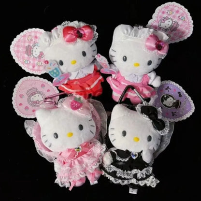 Maid Dessert Series Hello Kitty Plush Doll Toy Keychain Maid Loli Lace Black Skirt Kitty Cat Stuffed Plushies Bag Pendant