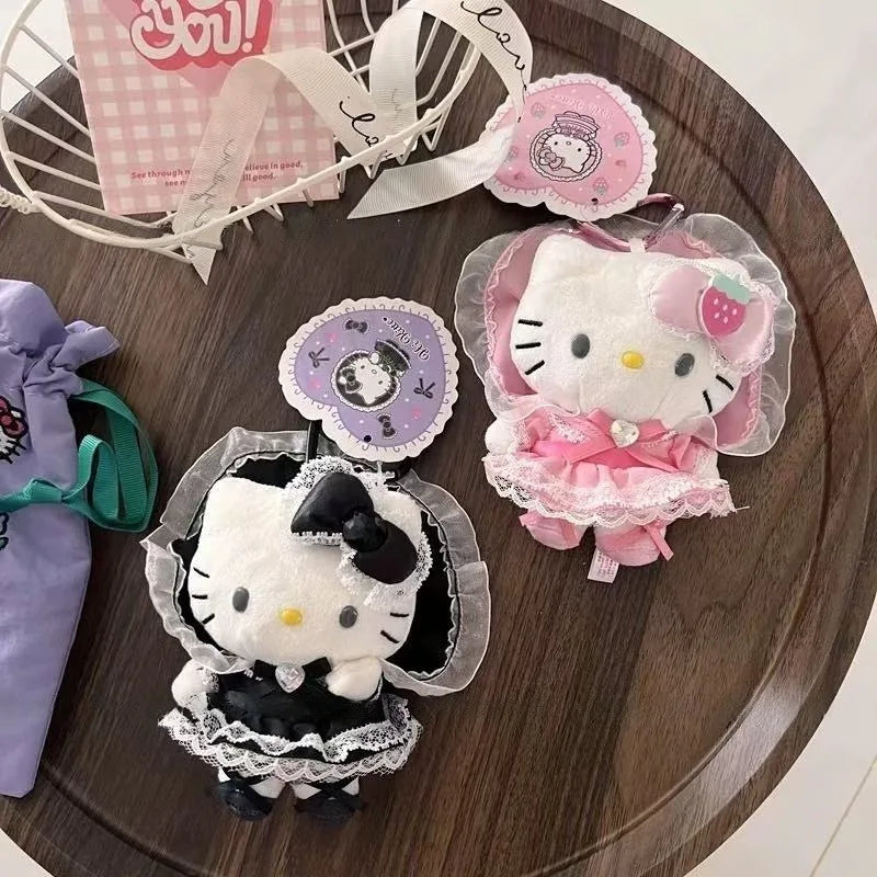 Maid Dessert Series Hello Kitty Plush Doll Toy Keychain Maid Loli Lace Black Skirt Kitty Cat Stuffed Plushies Bag Pendant