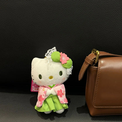 Hello Kitty Kimono Series Plush Keychain Cute Floral Japanese Style Kimono Plush Doll Pendant for Girl'S Bag Decor Kawaii Gifts