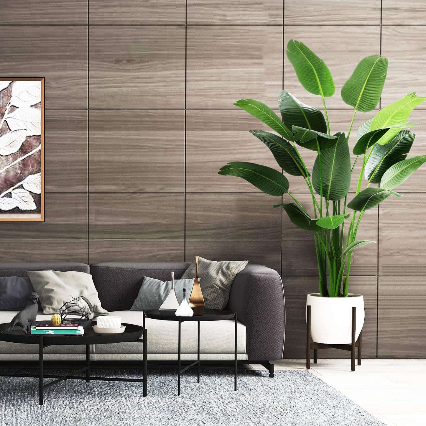 6.5Ft Artificial Silk Bird of Paradise Palm Tree (78In) with 17 Trunks Faux Tree and Plastic Nursery Pot, Fake Plant for Office House Farmhouse Living Room Home Decor (Indoor/Outdoor)