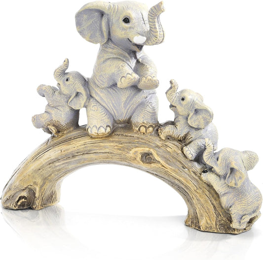 Elephant Statue Home Decor, Cute Resin Elephants Figurine, Good Luck Elephant Gift for Women Mother'S Day, Rustic Elephants Shelf Ornament Trunk up for Living Room Bedroom Office