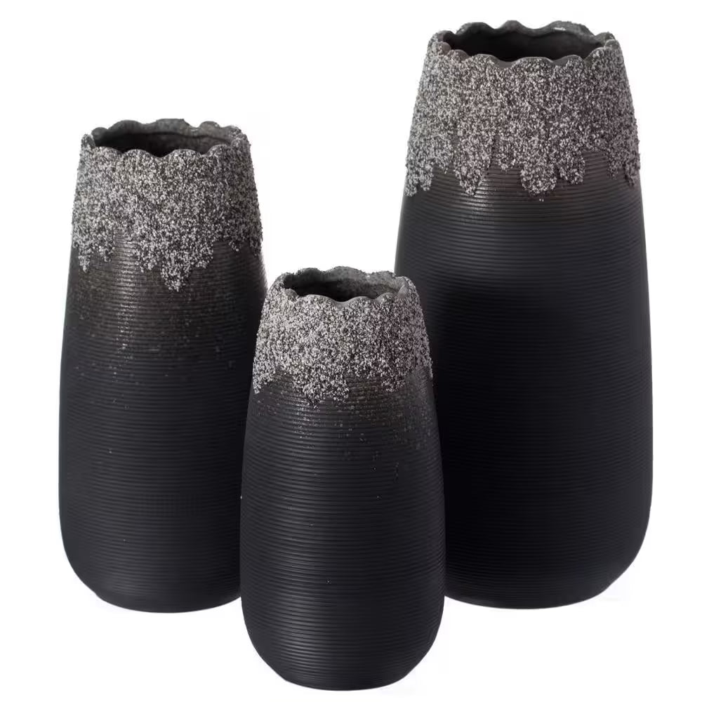 Modern Farmhouse Home Décor Accents; Boho Vases for Table Decor, Black Ceramic Centerpiece Vase for Home Decor, Set of 3