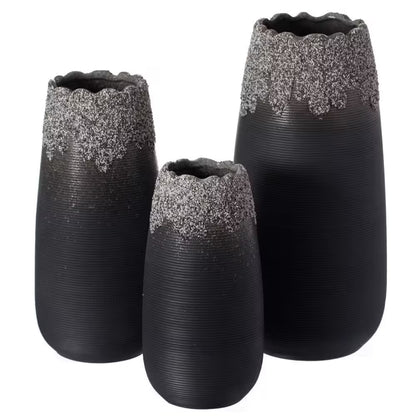 Modern Farmhouse Home Décor Accents; Boho Vases for Table Decor, Black Ceramic Centerpiece Vase for Home Decor, Set of 3