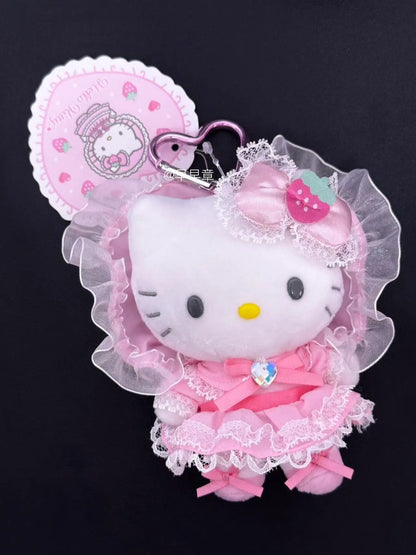 Maid Dessert Series Hello Kitty Plush Doll Toy Keychain Maid Loli Lace Black Skirt Kitty Cat Stuffed Plushies Bag Pendant