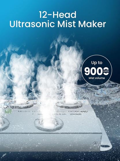 12 Head Ultrasonic Mist Maker, 9000Ml/H Ultrasonic Fogger, Pond Fogger with Float Buoy, IP67 Waterproof Mist Maker for Pond, Greenhouse, Water Fountain, Garden and Halloween Decoration