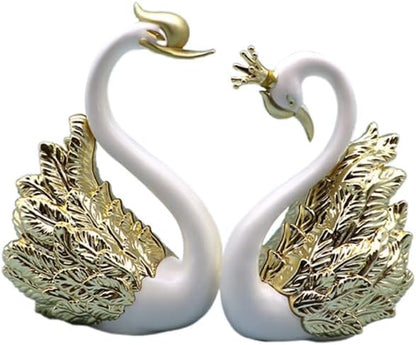 Swan Cake Toppers Set with Crown Swan Figurine Creative 2-Piece Cake Decoration for Birthday Wedding Desktop & Car Ornament