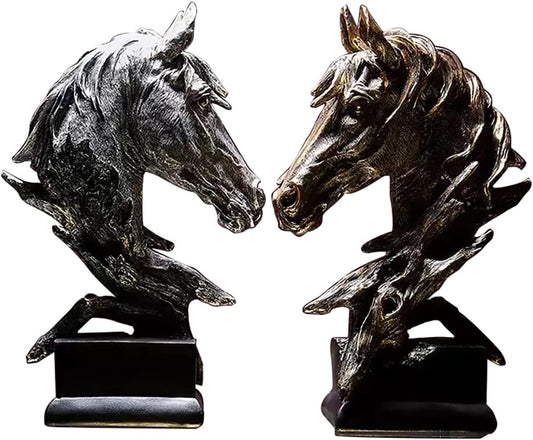 Horse Head Statue Decor Horse Sculpture Horse Decor for Home Coffee Table, Office, Bookshelf, Desk, Living Room, Barn, Decor Horse Art Figurine Decorative（2 Pieces Horse Statue）