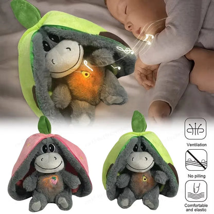 Creative 12.6Inch Luminous Breathing Doll Plush Strawberry Breathing Stuffed Doll Soft Donkey Cartoon Plush Doll Birthday Gift