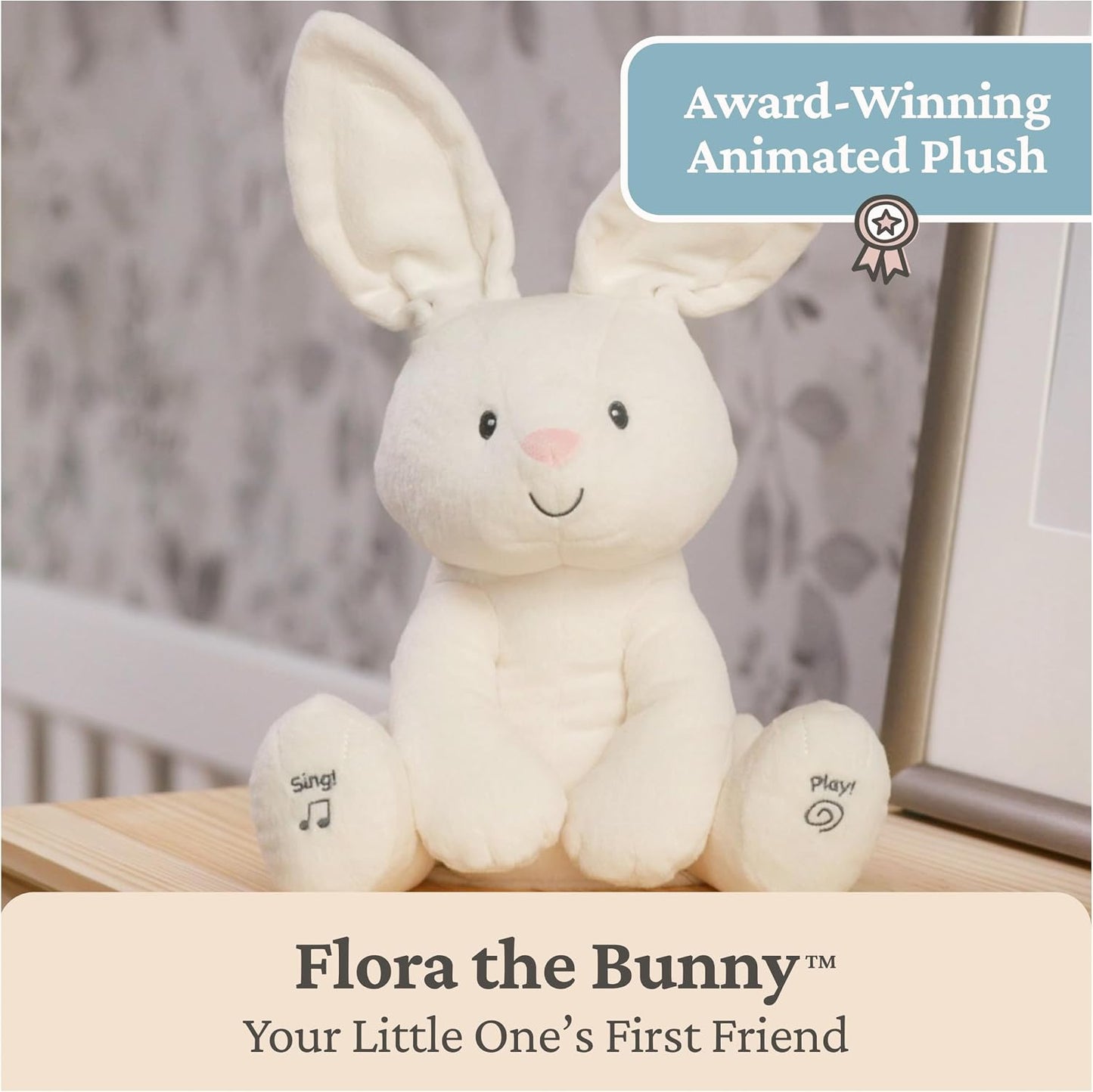 GUND Baby Flora the Bunny Animated Plush, Singing Stuffed Animal Toy for Ages 0 and Up, Cream, 12" (Styles May Vary)