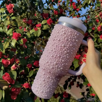 40Oz Diamond Thermos Cup with Handle 304 Stainless Steel Vacuum Flasks Portable Car Coffee Cup Insulated Thermal Water Bottles