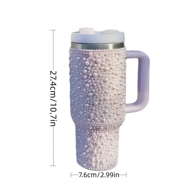 40Oz Diamond Thermos Cup with Handle 304 Stainless Steel Vacuum Flasks Portable Car Coffee Cup Insulated Thermal Water Bottles