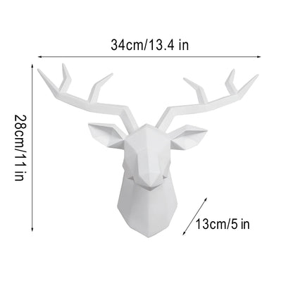 Deer Head Sculpture Animal Statue Figurines Wall Hanging Creative Elk Art Antlers Statuette for Office Decoration Wall Mount