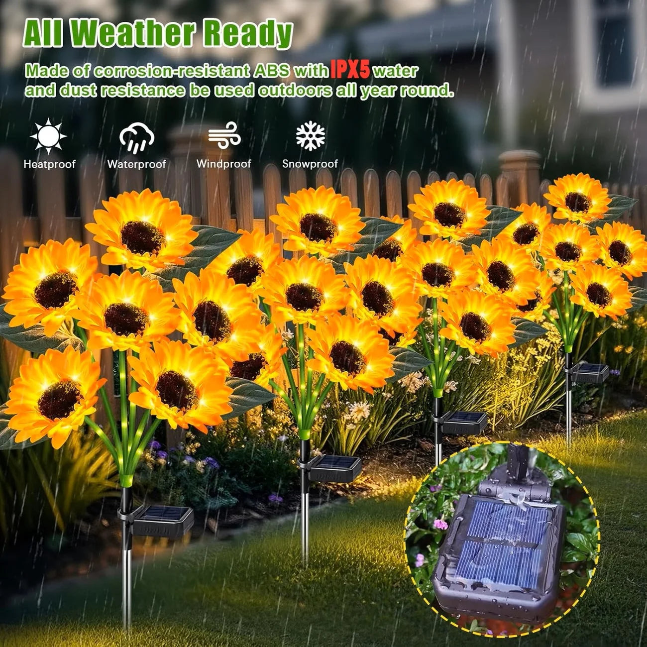 Solar Lights Outdoor Decor - Upgraded,Solar Sunflower Lights,Waterproof Solar Outdoor Lights Auto On/Off Solar Decorative Lights