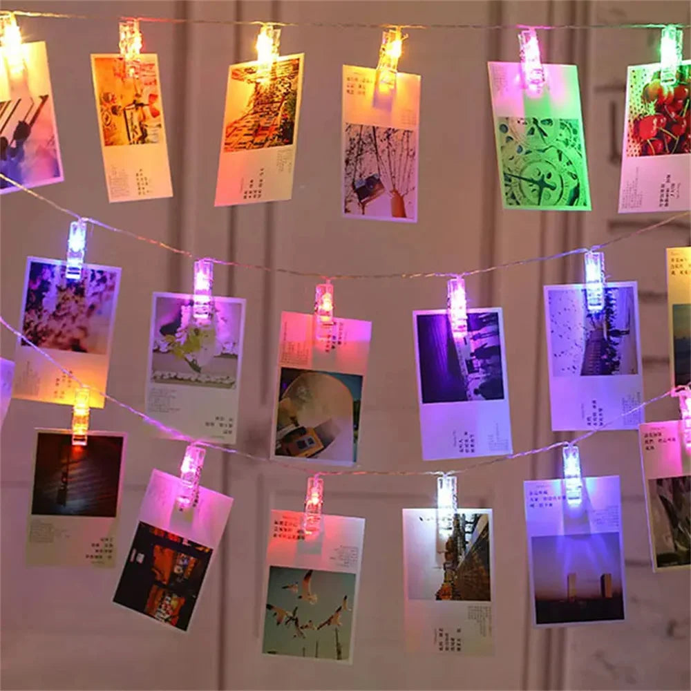Photo Clip String Lights Warm Fairy Lights String Hangs Festoon Lights Outdoor Garland Lights Battery Wedding Decoration Lights