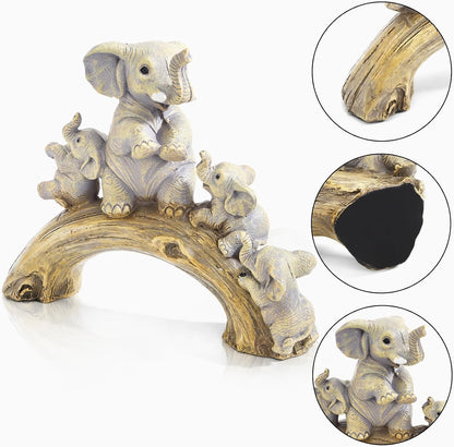 Elephant Statue Home Decor, Cute Resin Elephants Figurine, Good Luck Elephant Gift for Women Mother'S Day, Rustic Elephants Shelf Ornament Trunk up for Living Room Bedroom Office