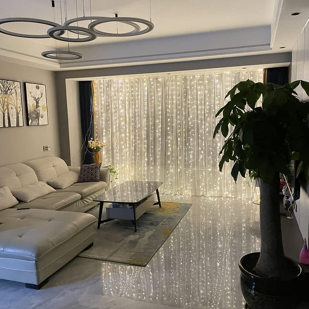 Window Curtain String Lights,300Pcs LED String Lights Curtain Lights Indoor Outdoor Lights for Christmas String Lights for Bedroom USB Charging White