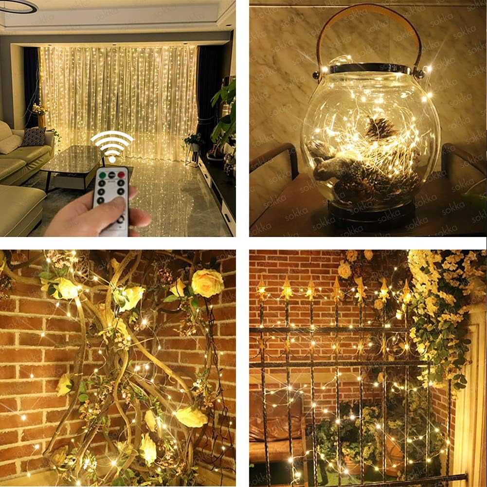 Window Curtain String Lights,300Pcs LED String Lights Curtain Lights Indoor Outdoor Lights for Christmas String Lights for Bedroom USB Charging White
