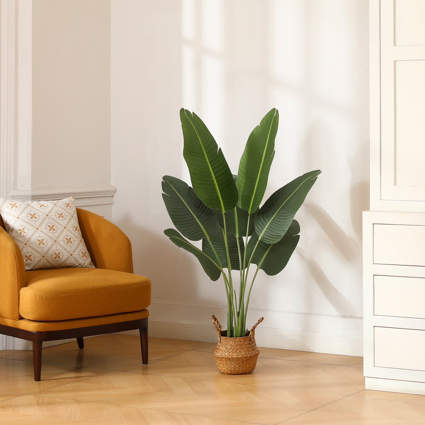 4 Feet Artificial Bird of Paradise Plant Fake Tropical Palm Tree for Indoor Outdoor, Perfect Faux Plants for Home Garden Office Store Decoration