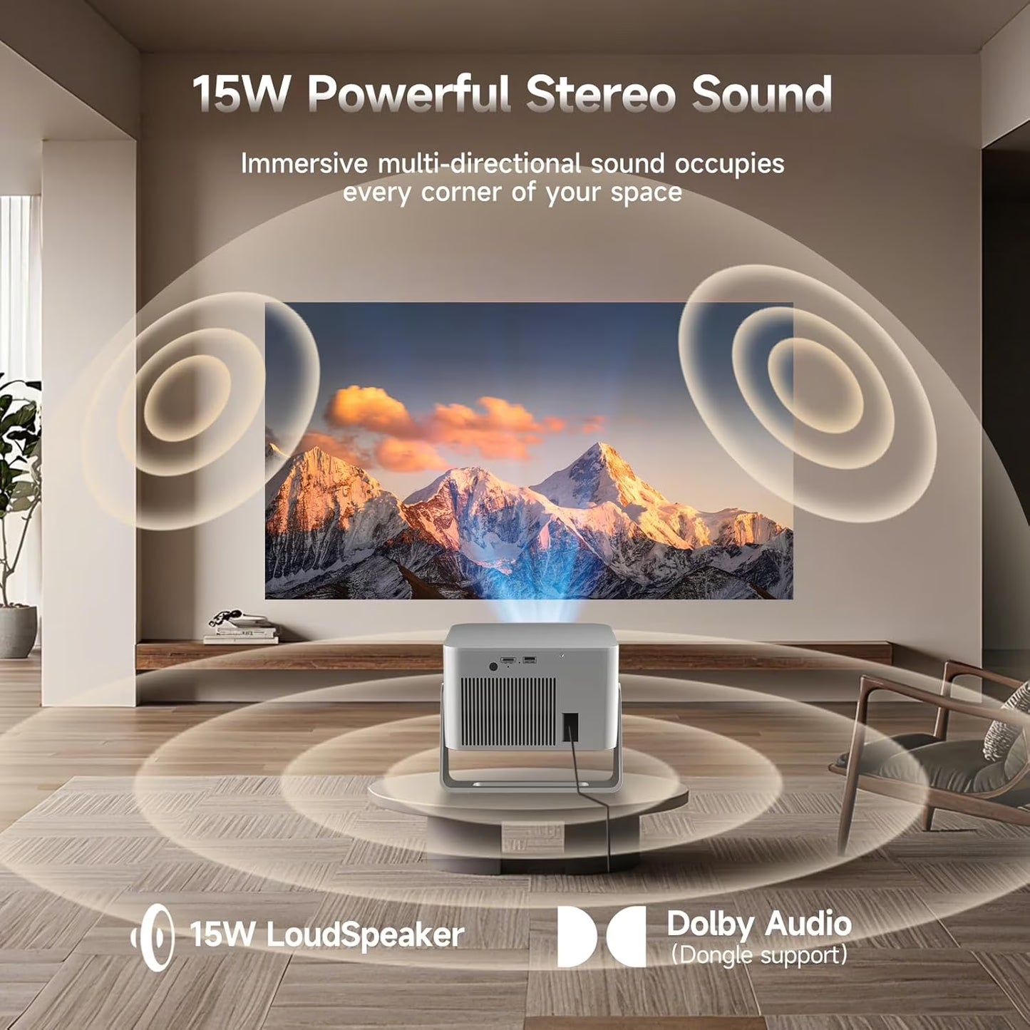 Smart Projector 4K Support, Portable Projector with Wifi and BT, TV Stick Built-In, Auto Focus & Obstacle Avoidance, 900 ANSI, Voice Control, Home Theater Movie Proyector Outdoor HY350GT