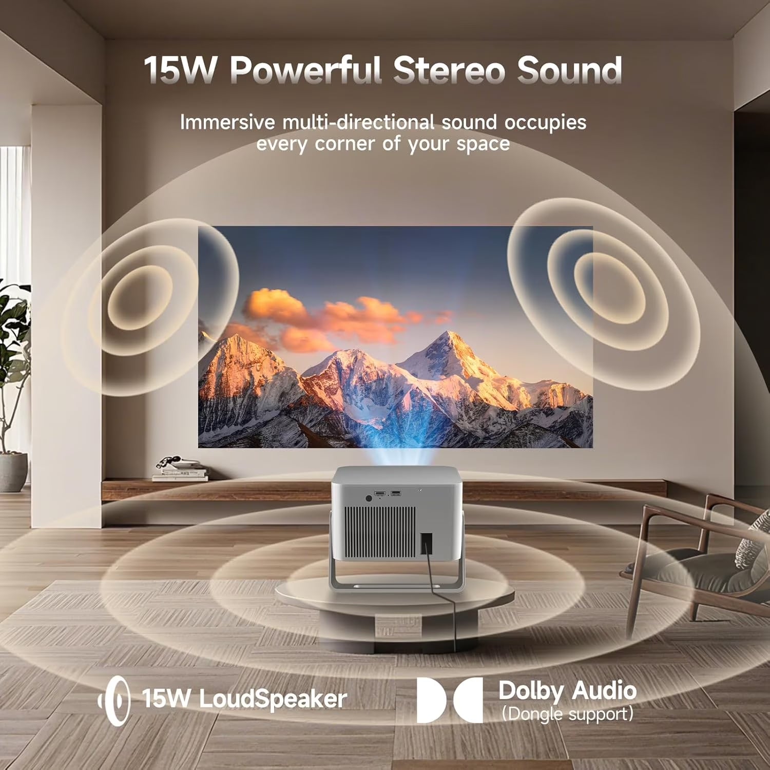 Smart Projector 4K Support, Portable Projector with Wifi and BT, TV Stick Built-In, Auto Focus & Obstacle Avoidance, 900 ANSI, Voice Control, Home Theater Movie Proyector Outdoor HY350GT