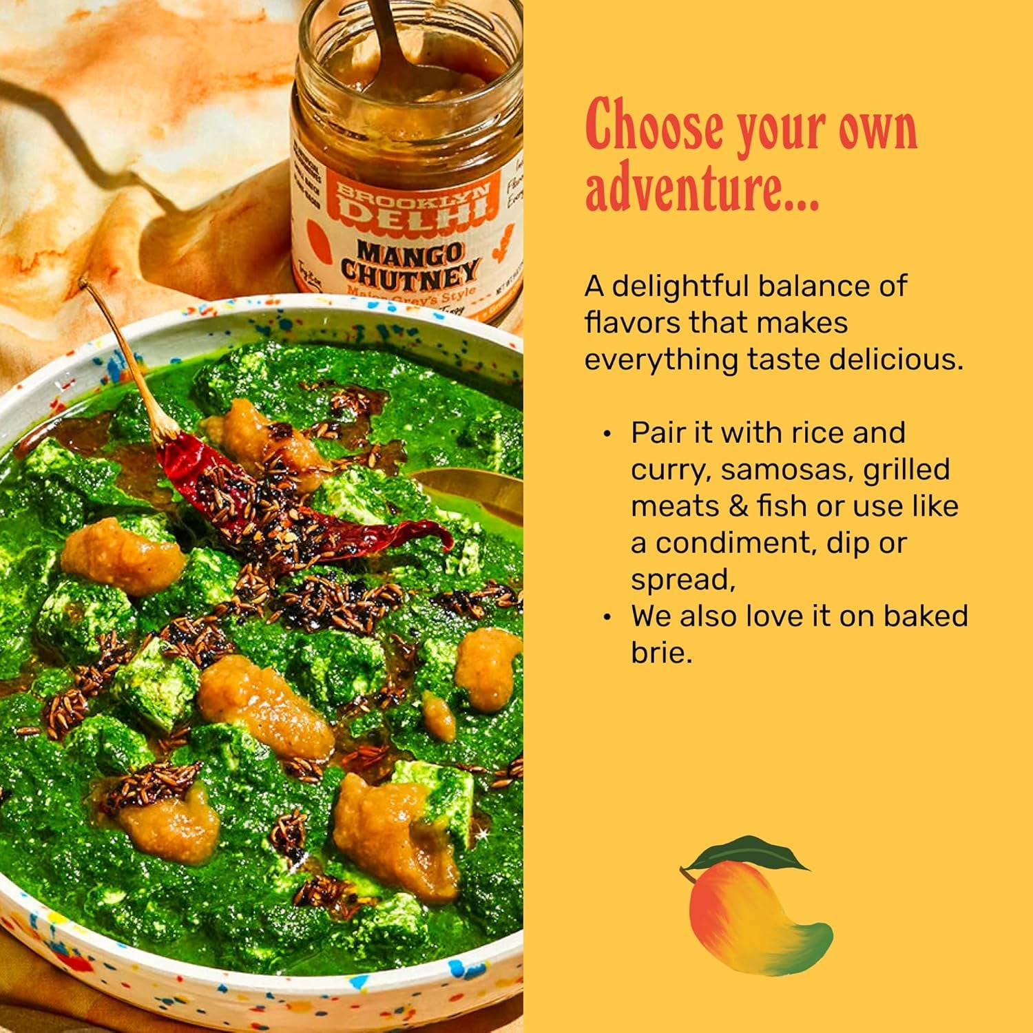 Mango Chutney - 9 Ounces - Made with Ripe Mangos, Golden Raisins, Fresh Ginger, Garam Masala, and Lemon Juice for a Nice Sour Note - Vegan - No Artificial Additives