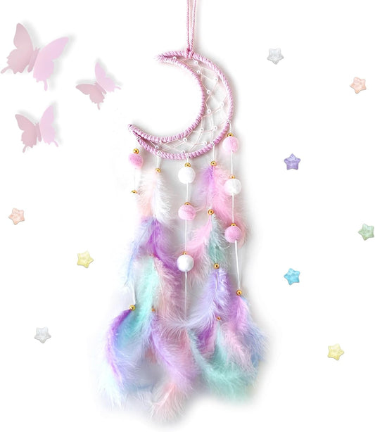 Pink Dream Catcher Wall Hanging Set - 10 Butterflies & 16 Stars, Boho Room Decor for Girls, Easy Peel & Stick Wall Art for Bedroom, Nursery, Teen Room for Daughter, Birthday, Christmas