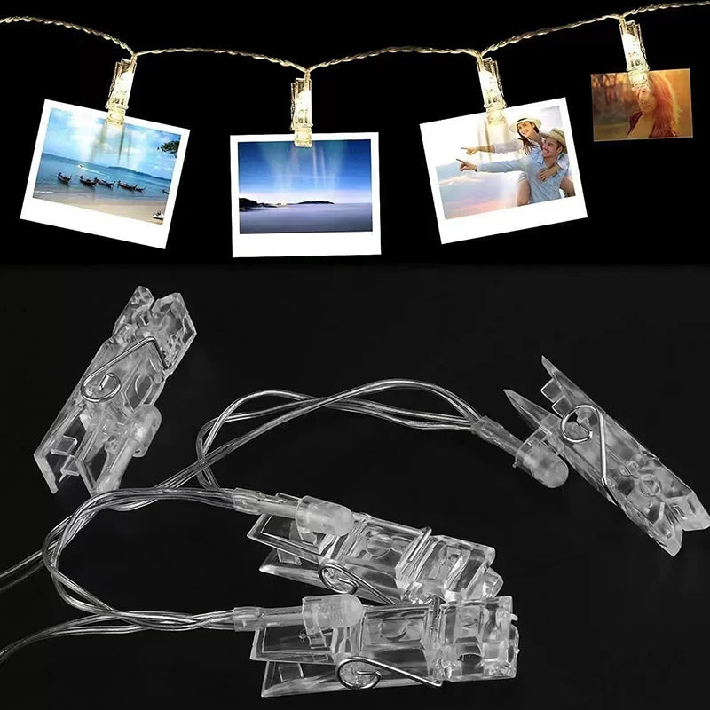Photo Clip String Lights Warm Fairy Lights String Hangs Festoon Lights Outdoor Garland Lights Battery Wedding Decoration Lights