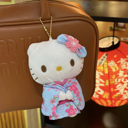 Hello Kitty Kimono Series Plush Keychain Cute Floral Japanese Style Kimono Plush Doll Pendant for Girl'S Bag Decor Kawaii Gifts