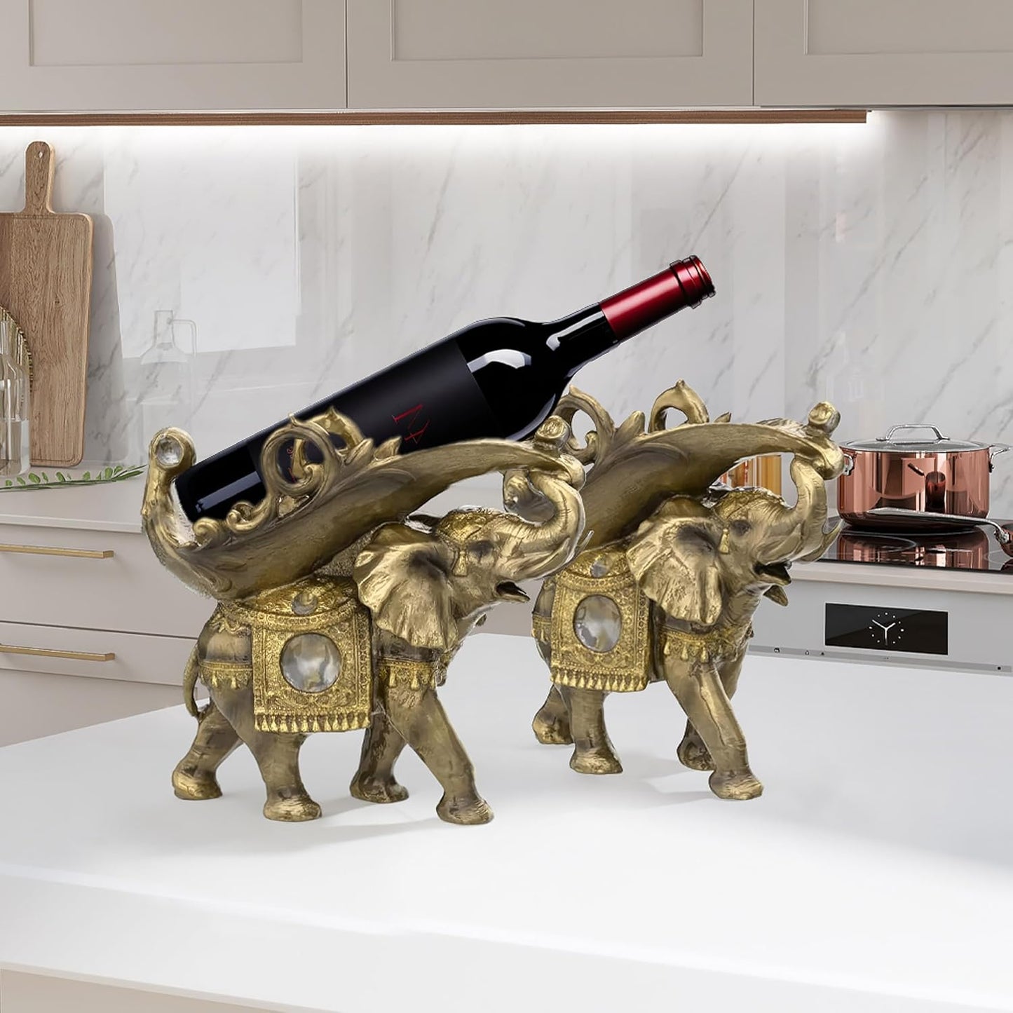 Thai Elephant Decorative Wine Rack Rest Bottle Holder Figurine Statue, Home Decor Display Table Centerpiece for Tabletops and Counters, Wine Lovers Birthday Unique Gifts for Women Set of 2