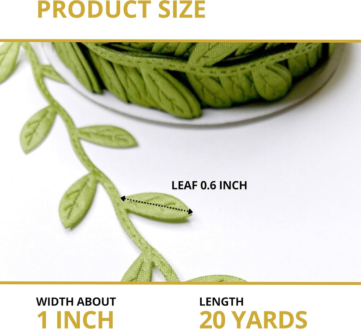 Leaf Ribbon 20 Yard Fabric Ribbons Roll Green Leaf Tape 1" Width Artificial Olive Trim Tape for Gift Wrapping Craft DIY