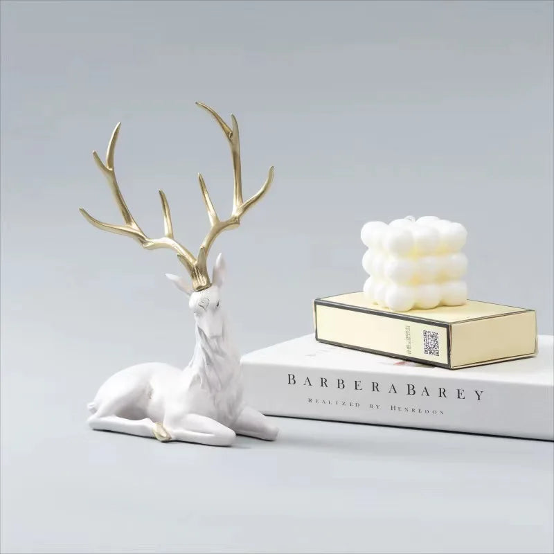 High End Deer Statue Reindeer Figurines Resin Sculpture for Living Room Luxury Home Decoration Nordic Tabletop Ornaments New