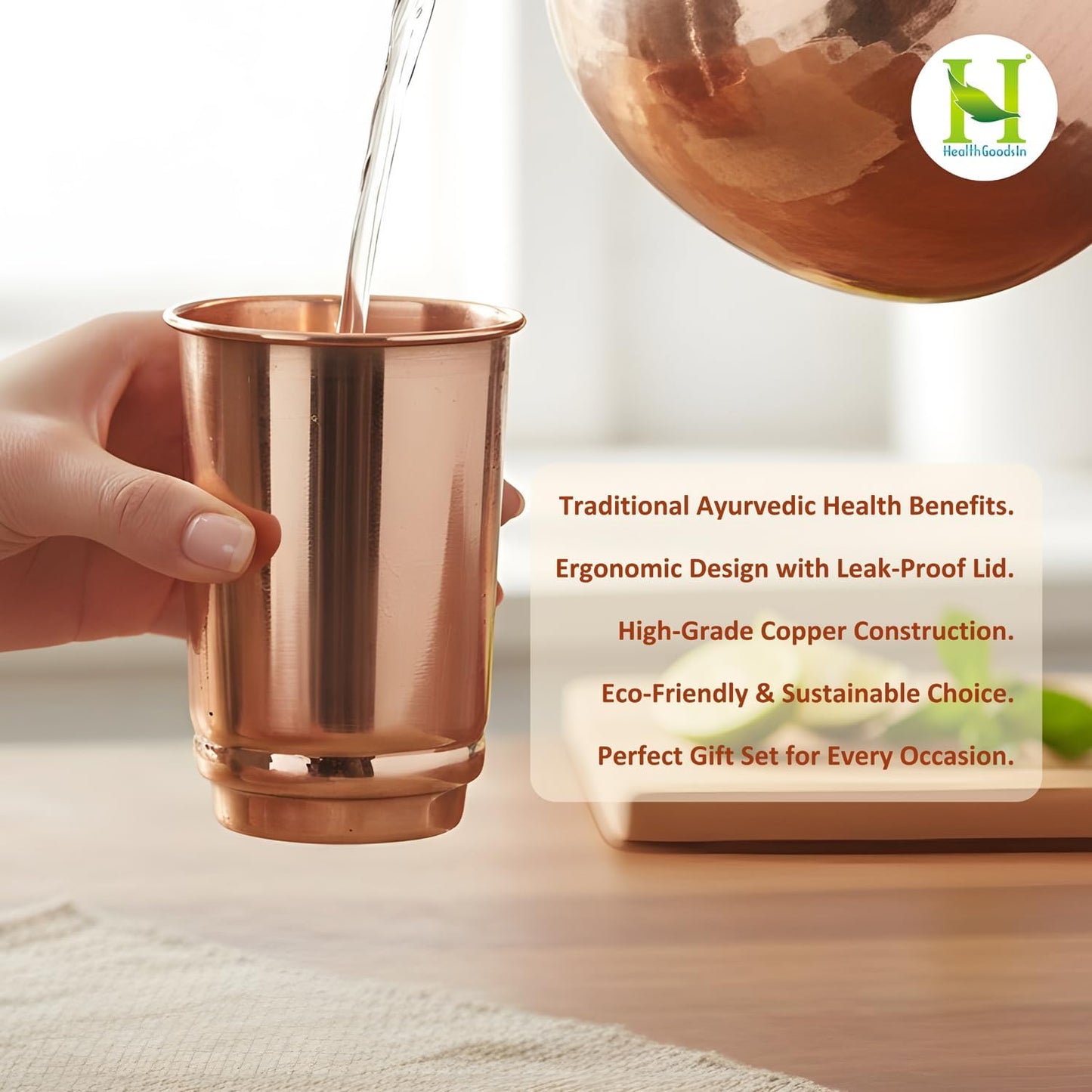 Copper Tumbler Set of 2 - Pure Copper Drinking Tumbler for Water, Ayurvedic Copper Tumbler for Daily Use, Glossy Finish, 11.83 Oz (350 Ml)