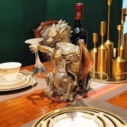 Steampunk Dragon Wine Bottle Wine Holder Statue with Two Wine Glasses Holder Wine Rack Gothic Decor Metallic Look for Home Man Cave Decor Gifts for Men 11.6''High