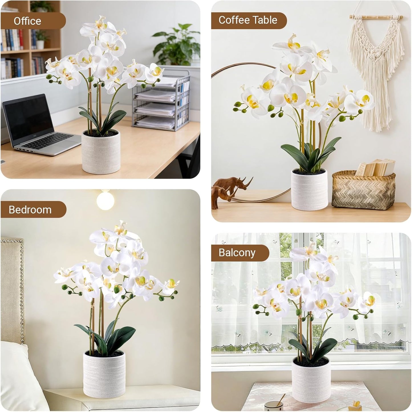 Fake Orchid Plant 23" Tall, Realistic Touch Leaves, Potted Phalaenopsis Artificial Plants Indoor for Home Decor Small Office Home Living Room-White