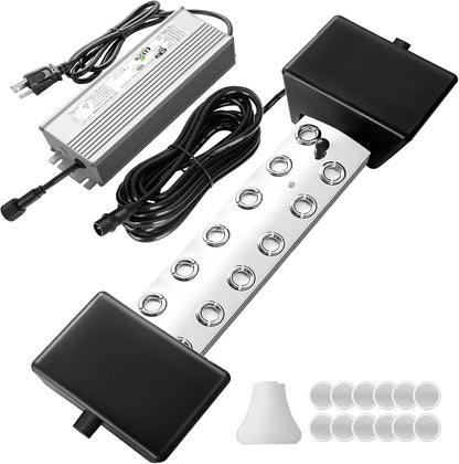12 Head Ultrasonic Mist Maker, 9000Ml/H Ultrasonic Fogger, Pond Fogger with Float Buoy, IP67 Waterproof Mist Maker for Pond, Greenhouse, Water Fountain, Garden and Halloween Decoration