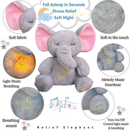 Anxiety Relief Koala Elephant, Breathing Teddy Anxiety Bear with Calming Music, Lights, Sleeping Otter Plush, Soothing Elephant for Adults & Kids, Stress Relief Stuffed Animal
