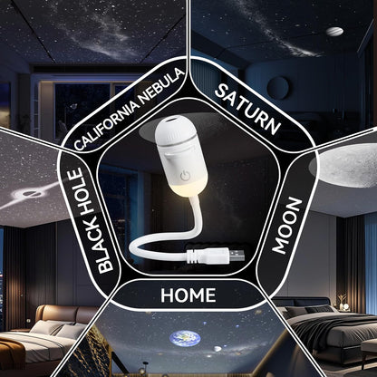2-In-1 Galaxy Projector Night Light with 5 Sliding Projection Films, Adjustable Brightness & Focus, 360° Rotating Design, USB Starry Sky Night Light Projector for Bedroom Car Ceiling Decor