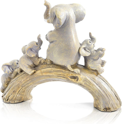 Elephant Statue Home Decor, Cute Resin Elephants Figurine, Good Luck Elephant Gift for Women Mother'S Day, Rustic Elephants Shelf Ornament Trunk up for Living Room Bedroom Office