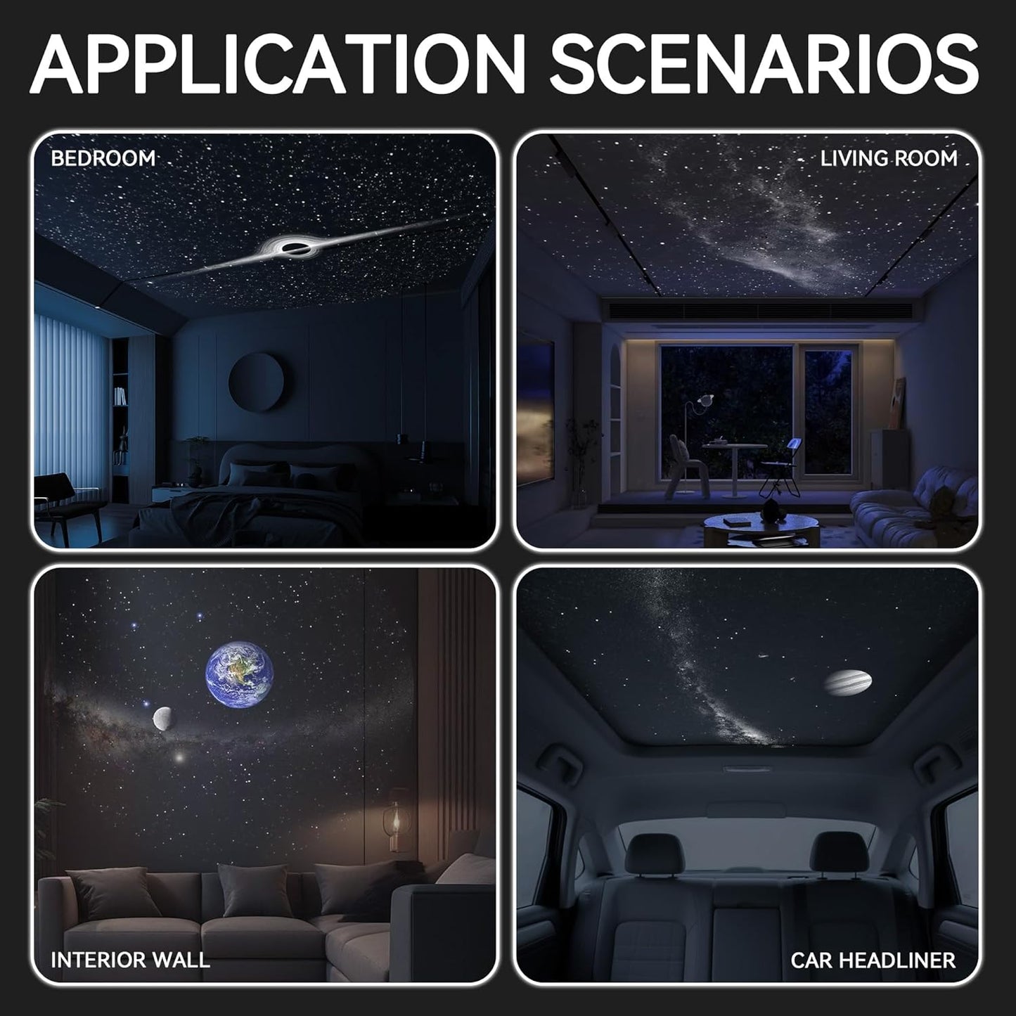 2-In-1 Galaxy Projector Night Light with 5 Sliding Projection Films, Adjustable Brightness & Focus, 360° Rotating Design, USB Starry Sky Night Light Projector for Bedroom Car Ceiling Decor