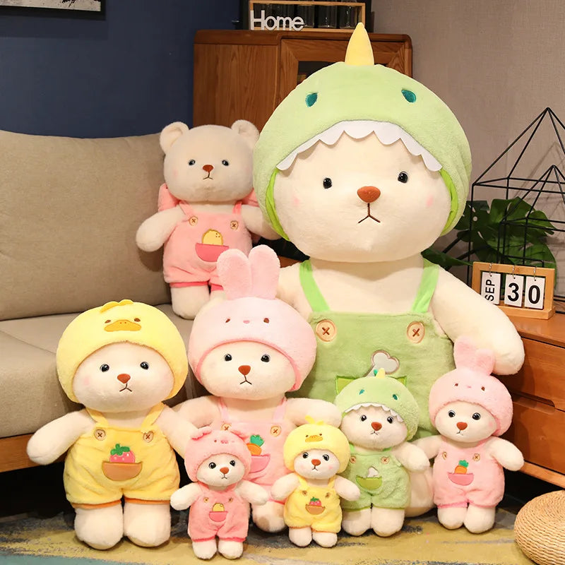 25-60Cm Giant Teddy Bear Cosplay Panda Dinosaur Chick Bunny Pig Kawaii Hooded Cartoon Animals Plushie Pillow Sit Kids Birthday