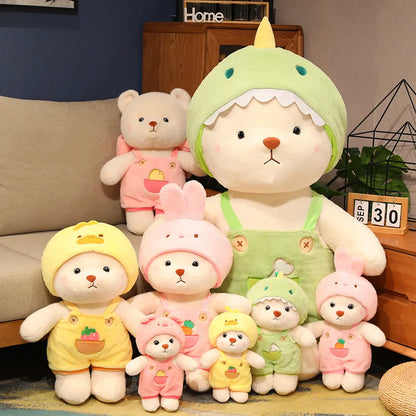 25-60Cm Giant Teddy Bear Cosplay Panda Dinosaur Chick Bunny Pig Kawaii Hooded Cartoon Animals Plushie Pillow Sit Kids Birthday