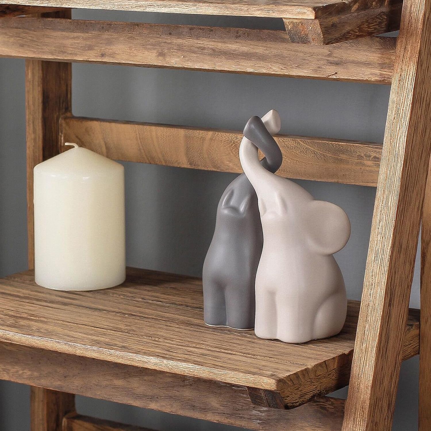Set of 2 Loving Elephant Statue Figurine, 6" Elephant Ring Holder, Gifts for Couples Home Lucky Decor - Grey