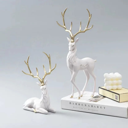 High End Deer Statue Reindeer Figurines Resin Sculpture for Living Room Luxury Home Decoration Nordic Tabletop Ornaments New