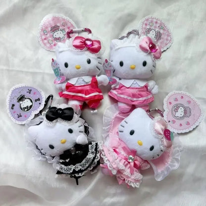 Maid Dessert Series Hello Kitty Plush Doll Toy Keychain Maid Loli Lace Black Skirt Kitty Cat Stuffed Plushies Bag Pendant