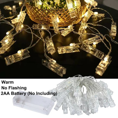 Photo Clip String Lights Warm Fairy Lights String Hangs Festoon Lights Outdoor Garland Lights Battery Wedding Decoration Lights