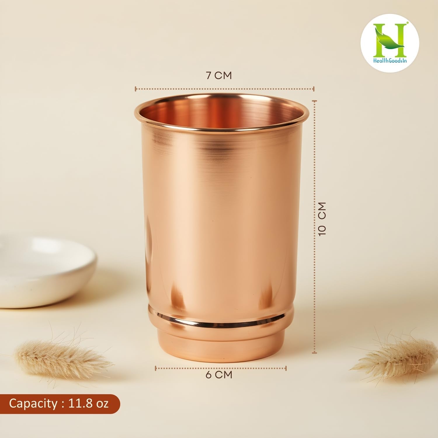 Copper Tumbler Set of 2 - Pure Copper Drinking Tumbler for Water, Ayurvedic Copper Tumbler for Daily Use, Glossy Finish, 11.83 Oz (350 Ml)